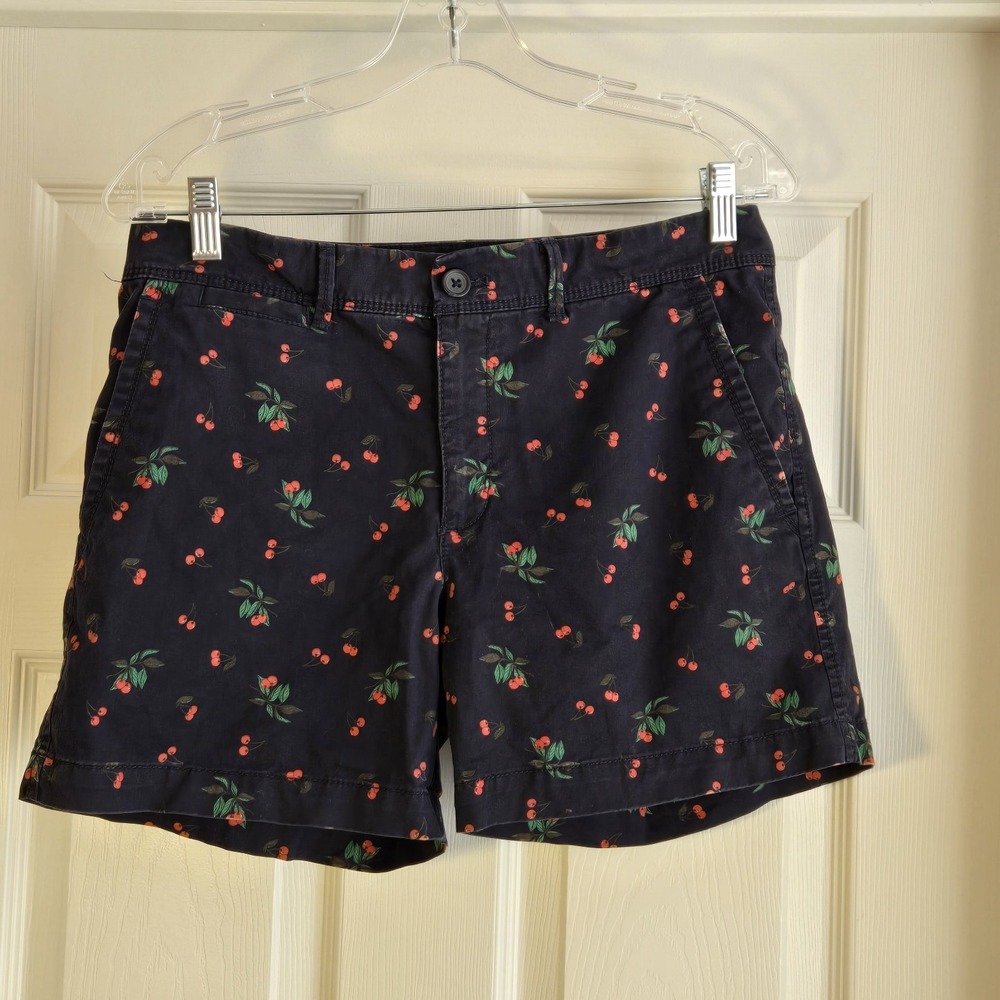 Banana Republic Womens Navy Blue Cherry Print Chino Shorts‎ Size 4 Cotton Blend